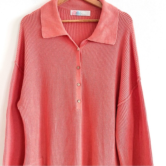 Free People Picnic Romper Ribbed Knit Collared Linen Cotton Salmon Playsuit - Picture 9 of 9